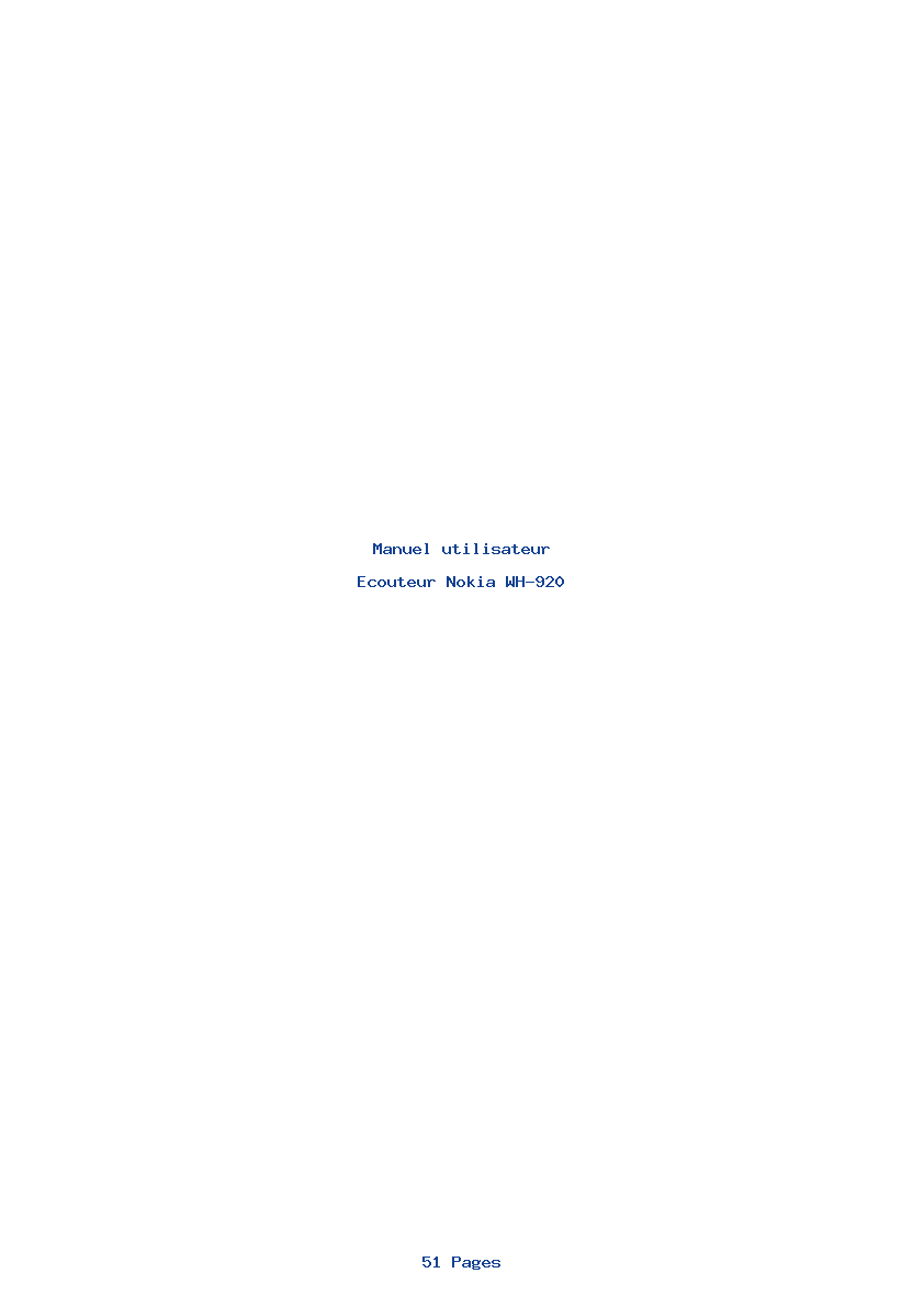 Page 1 de la notice Manuel utilisateur Nokia WH-920