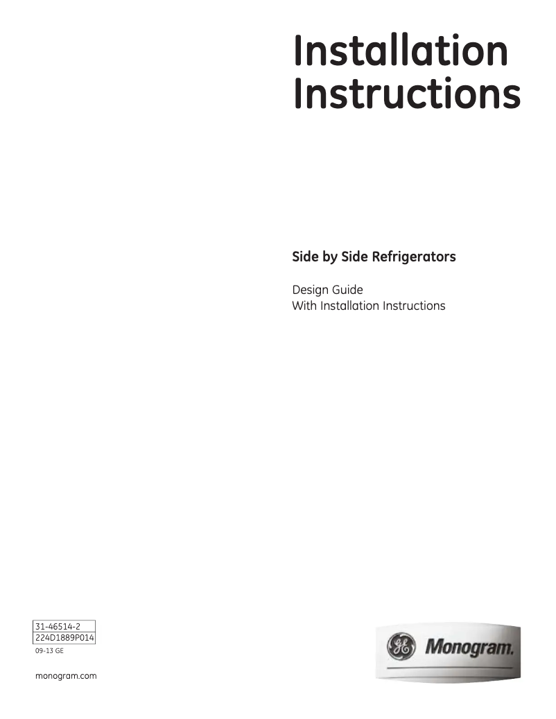 Page 1 of the manual Installation Guide GE ZISS480NXSS