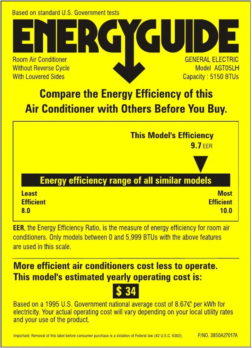 Página 1 del manual Etiqueta energética GE AGT05LH