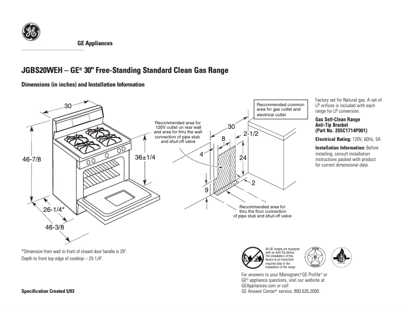 Page 1 de la notice Fiche technique GE JGBS21HEDWW