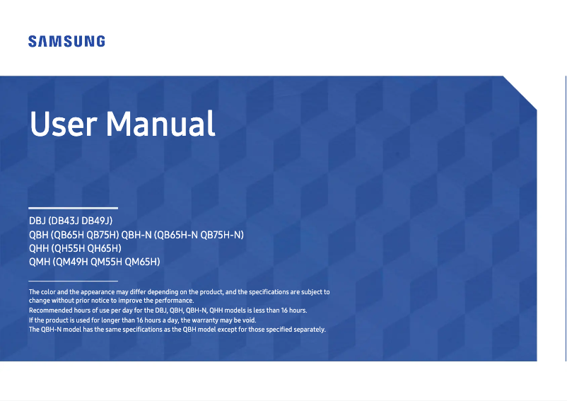 Page 1 de la notice Manuel utilisateur Samsung QB75H-N
