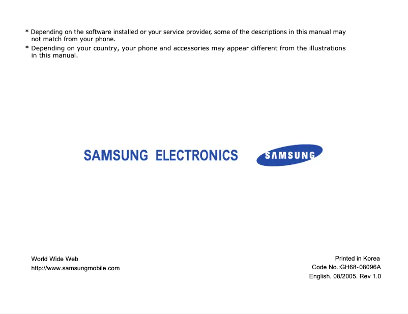 Page 1 de la notice Manuel utilisateur Samsung SGH-Z500V