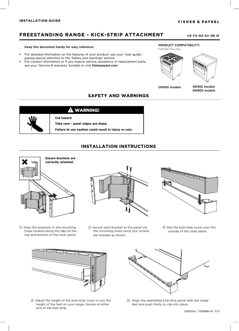 Page 1 de la notice Guide d'installation Fisher & Paykel OR90SCI4W1