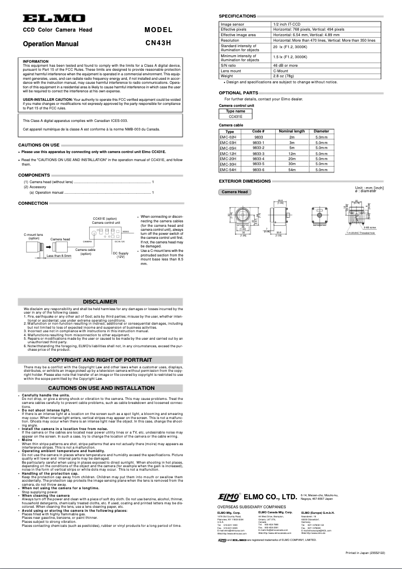 Page 1 of the manual User Manual Elmo CN43H