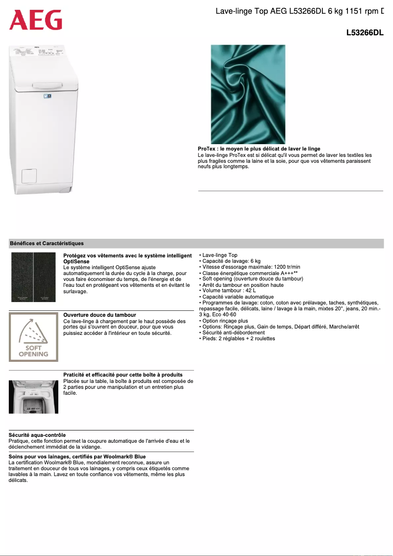 Página 1 del manual Ficha técnica AEG L53266DL