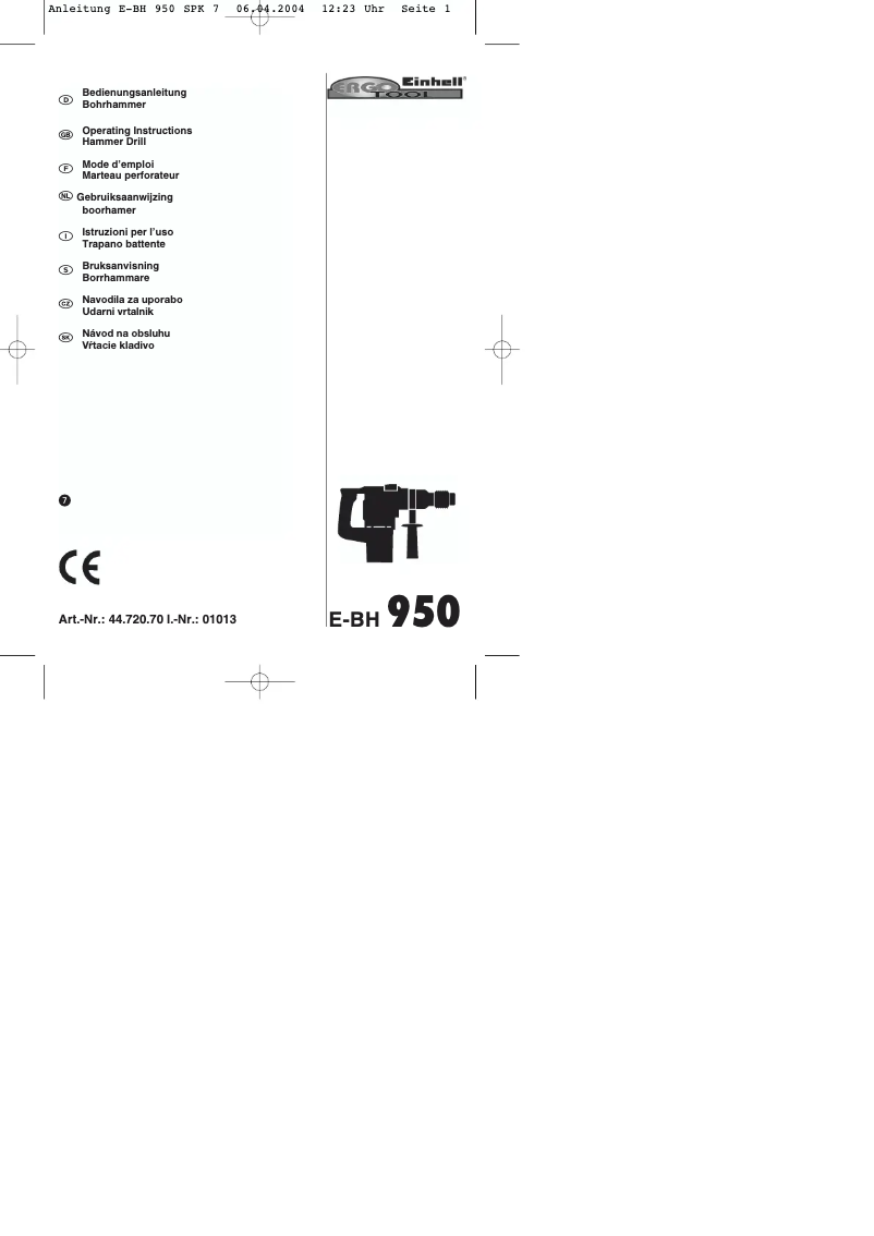 Page 1 de la notice Manuel utilisateur Ergotools Pattfield E-BH 950