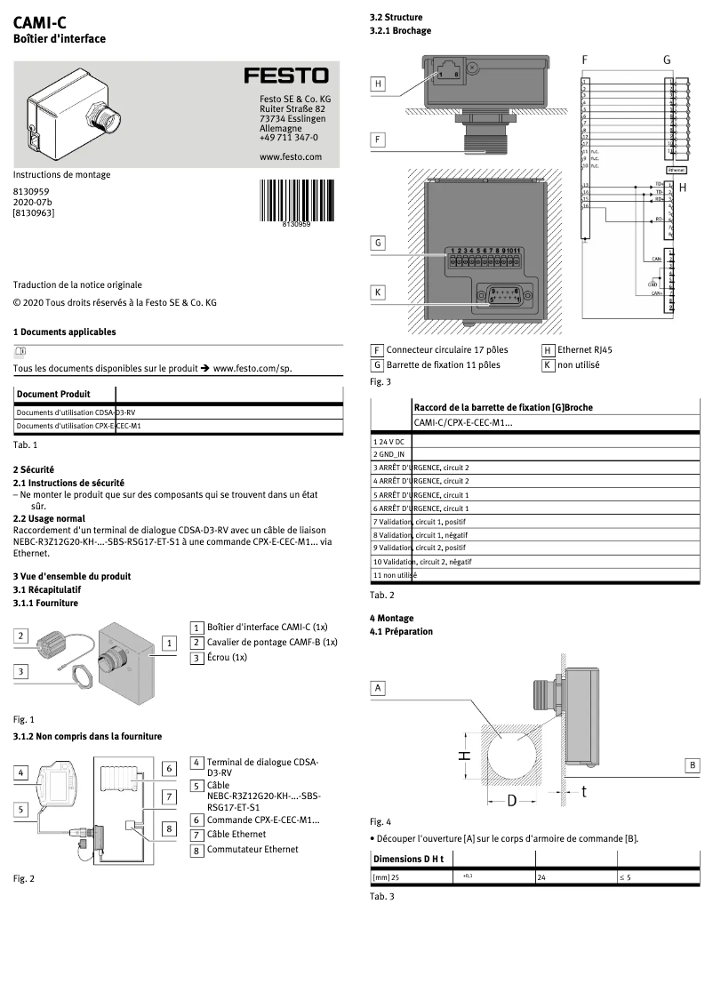 Page 1 de la notice Manuel utilisateur Festo CAMI-C