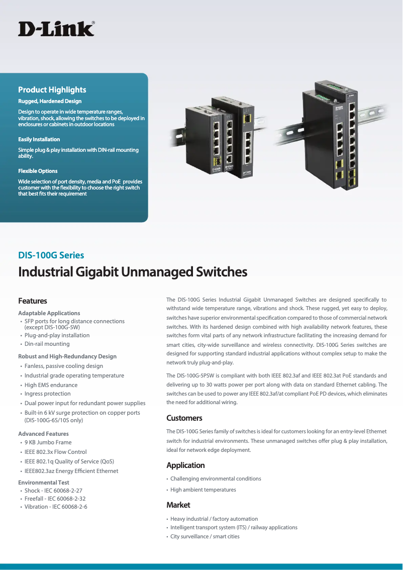 Page 1 de la notice Fiche technique D-Link DIS-100G-10S