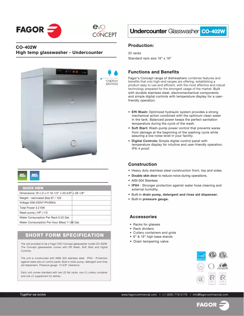 Page 1 de la notice Manuel utilisateur Fagor CO-402W