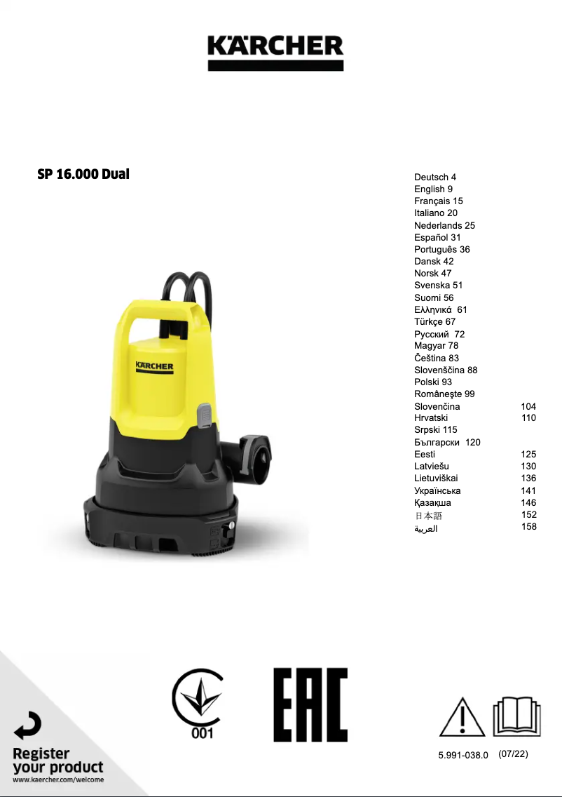 Page 1 de la notice Manuel utilisateur Kärcher SP 16.000 Dual