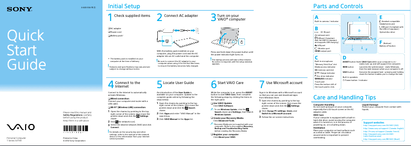 Page 1 de la notice Guide d'installation Sony Vaio Tab 14 SVT141190X