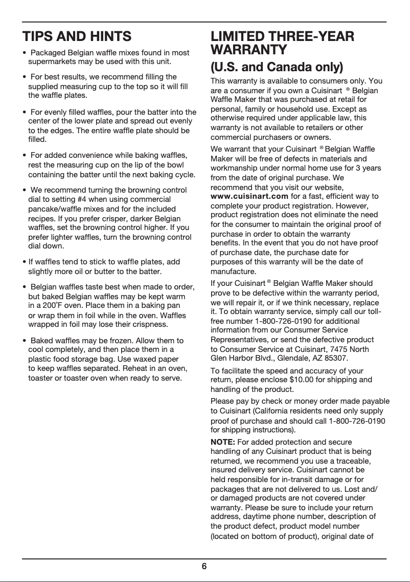 Page 1 de la notice Manuel utilisateur Cuisinart WAF-F10