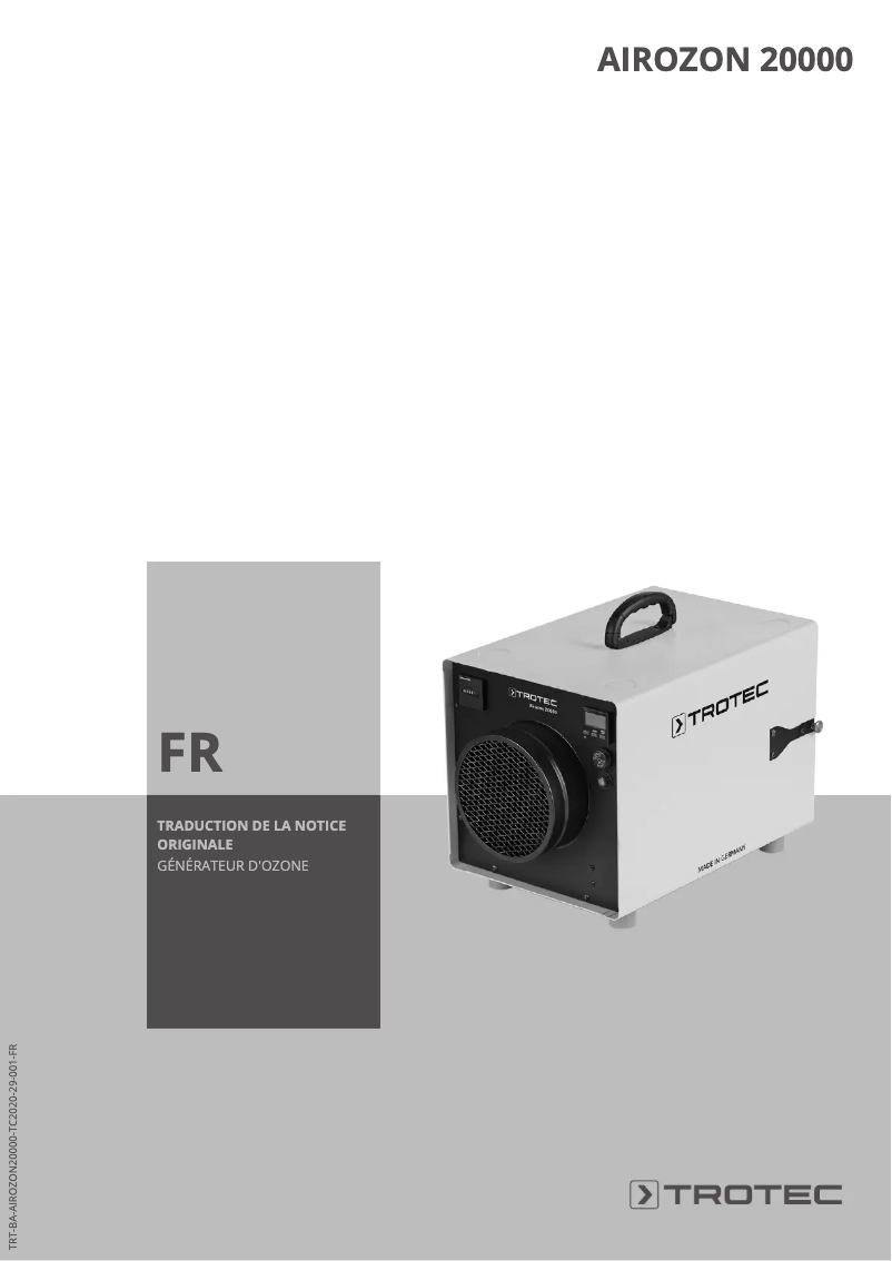 Page 1 de la notice Manuel utilisateur Trotec Airozon 20000