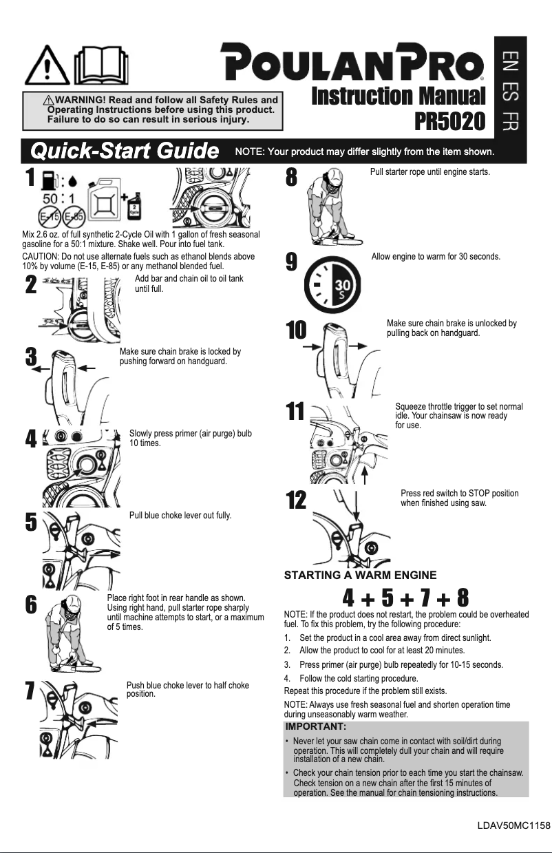 Page 1 de la notice Manuel utilisateur Poulan Pro PR150N21RH3