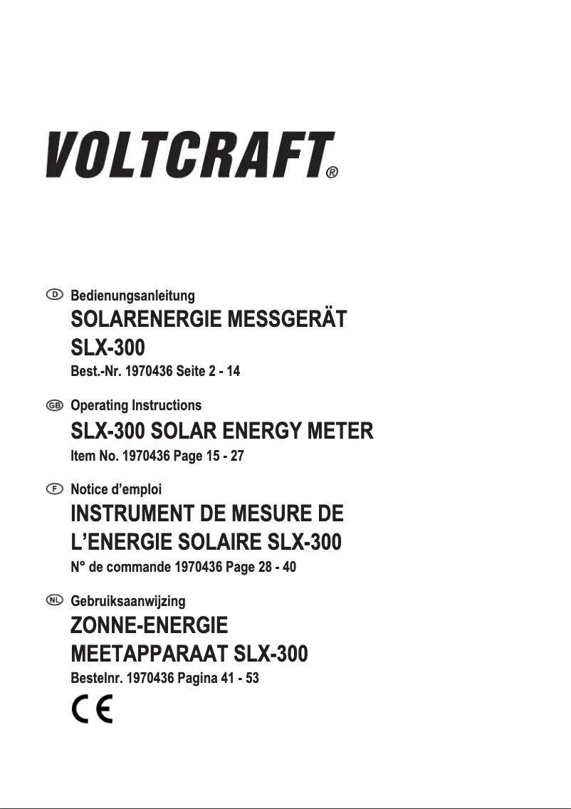 Page 1 de la notice Manuel utilisateur Voltcraft SLX-300