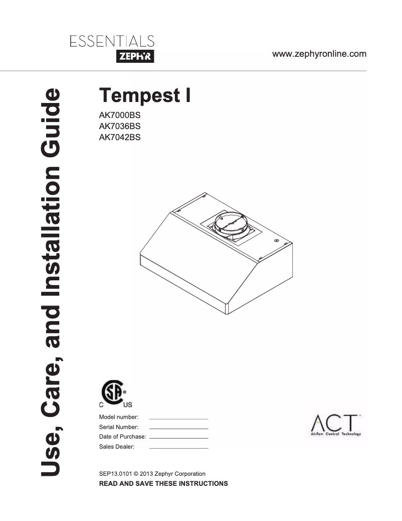 Página 1 del manual Manual de uso y mantenimiento Zephyr AK7000BS