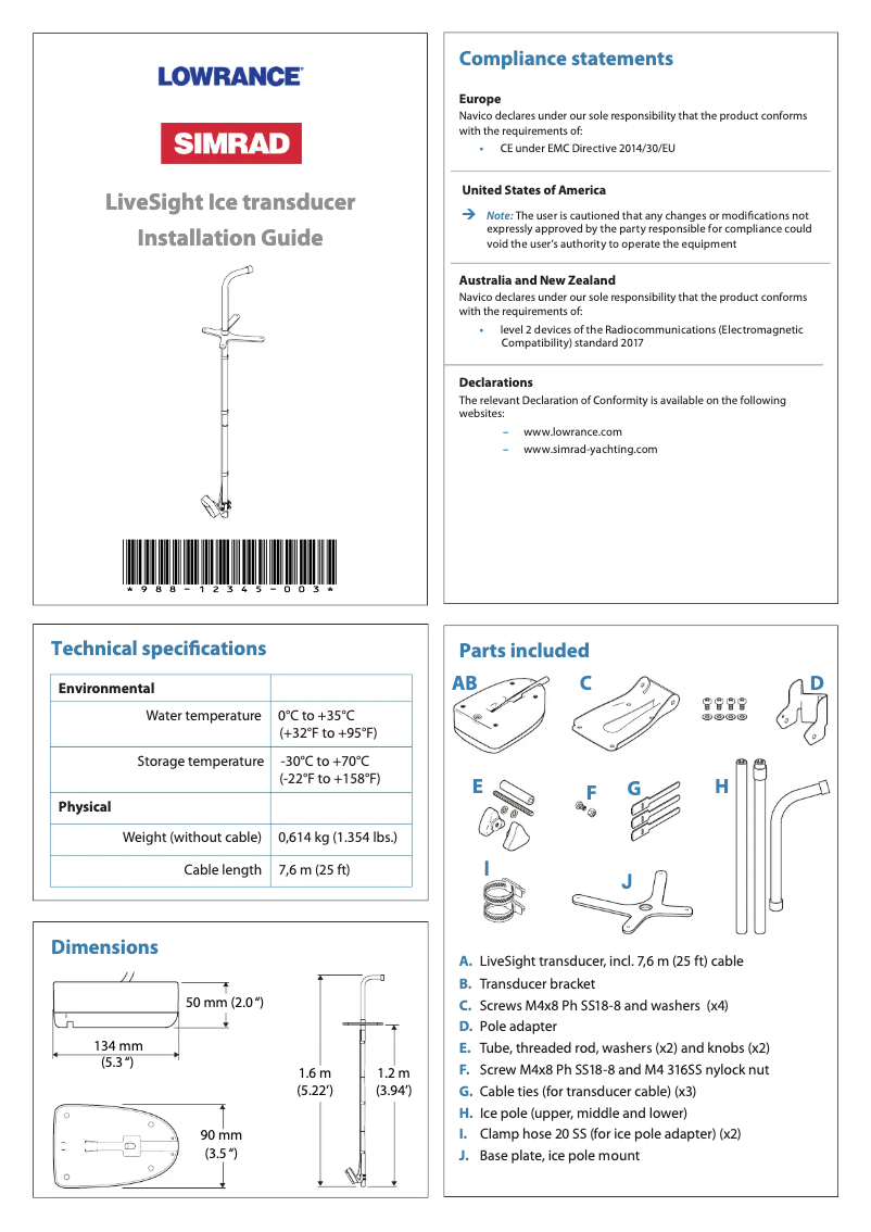 Page 1 de la notice Manuel utilisateur Simrad LiveSight Ice Transducer