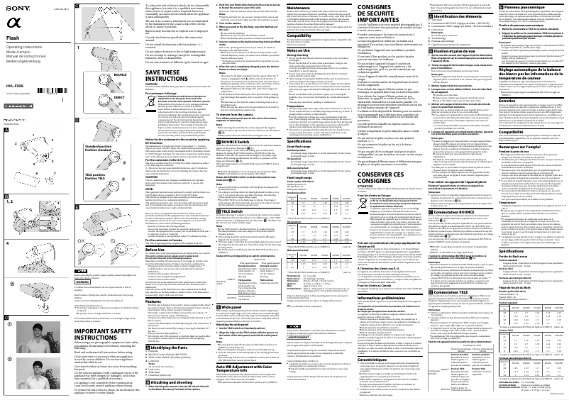 Page n°1 - Manuel utilisateur Sony HVL-F20S