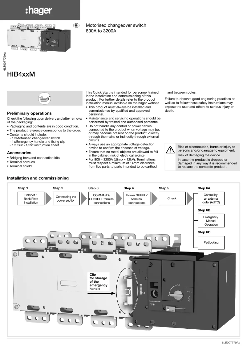 Page 1 of the manual Instructions / Assembly Hager HIB491M
