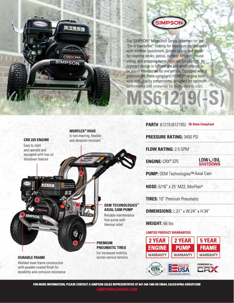 Página 1 del manual Ficha técnica Simpson Megashot MS61219