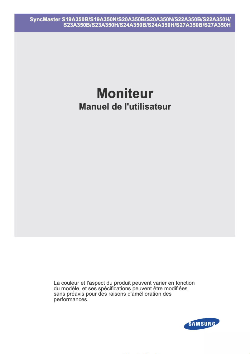 Page 1 de la notice Manuel utilisateur Samsung SyncMaster S20A350N