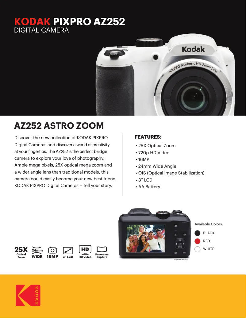 Page 1 de la notice Fiche technique Kodak PixPro AZ252