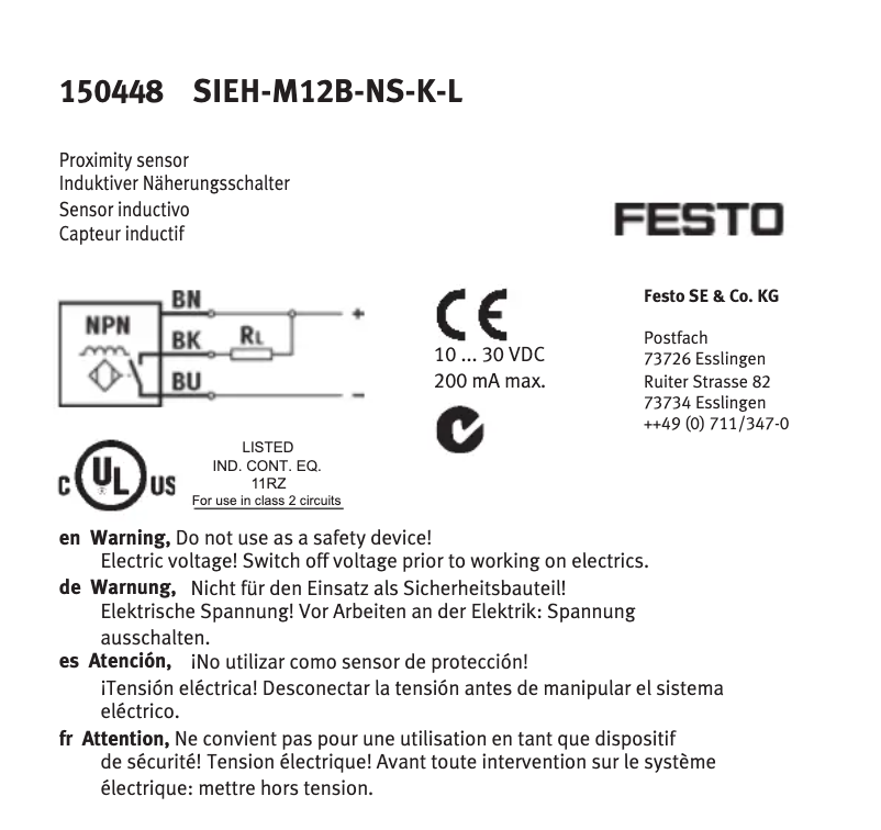 Page 1 de la notice Manuel utilisateur Festo SIEH-M12B-NS-K-L