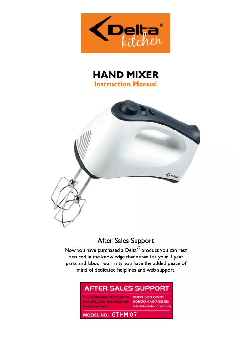 Page 1 de la notice Manuel utilisateur Delta GT-HM-07