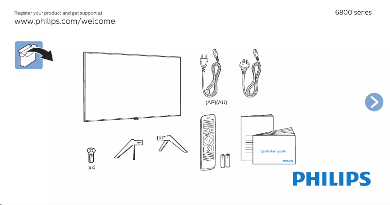 Page 1 de la notice Guide de démarrage rapide Philips 6800 series 65PUT6800