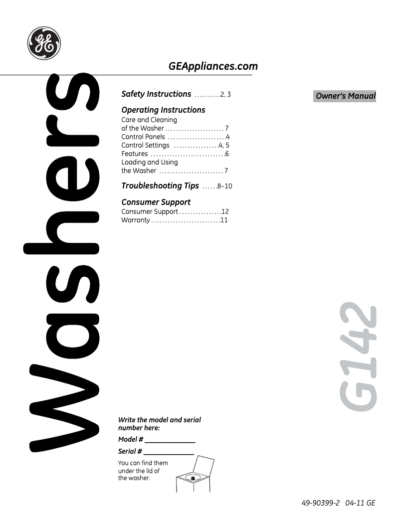 Page 1 of the manual Use and Maintenance Manual GE GLWP2000MWW