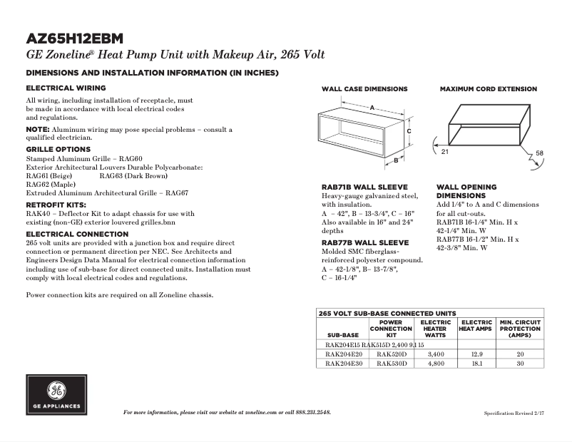 Página 1 del manual Ficha técnica GE AZ65H12EBM