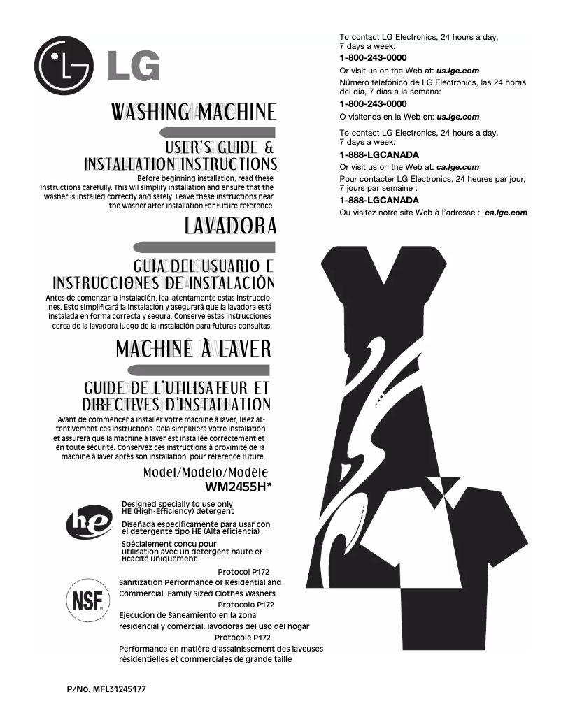 Page 1 de la notice Manuel utilisateur LG F1201FD1