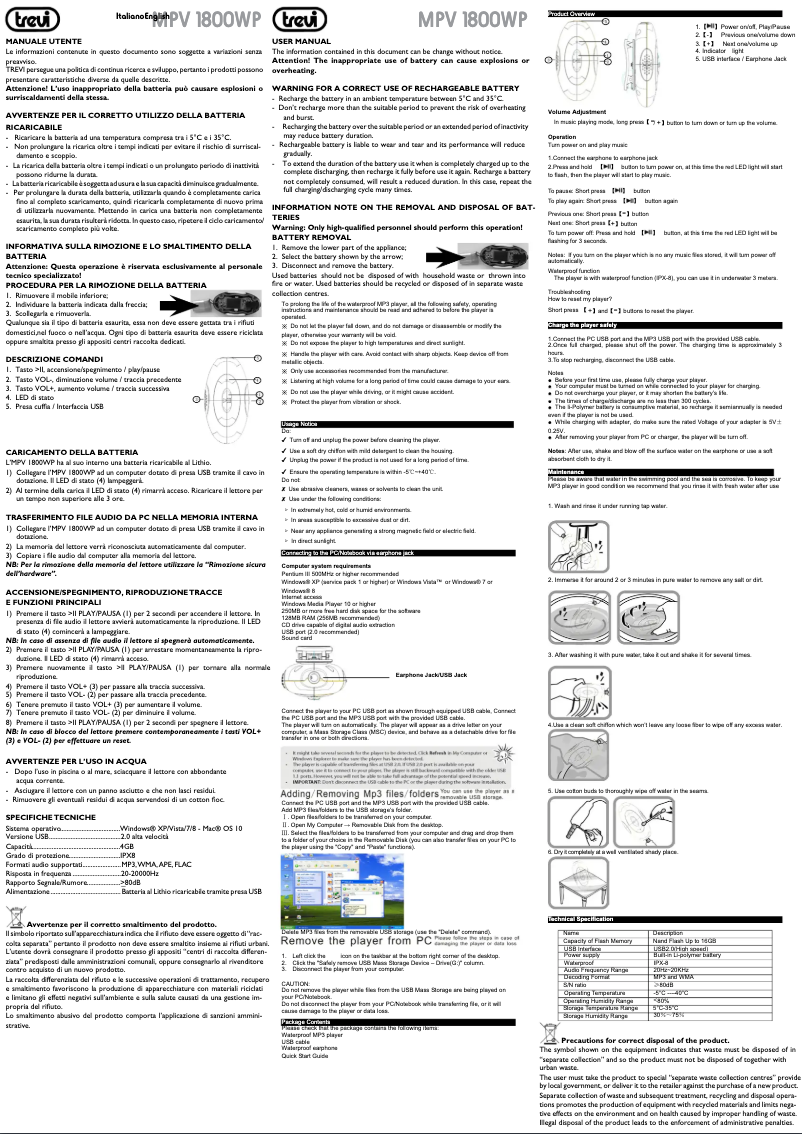 Página 1 del manual Manual de usuario Trevi MPV 1800 WP