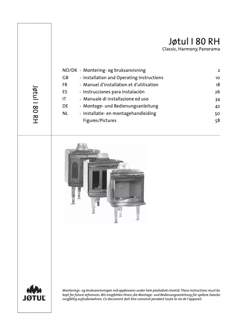 Page 1 de la notice Manuel utilisateur Jøtul I 80 RH