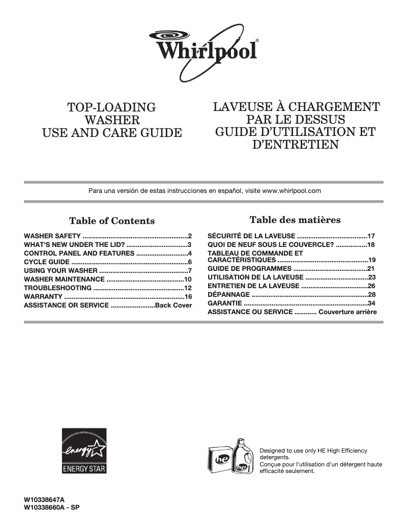 Page 1 de la notice Manuel utilisateur Whirlpool WTW4850XQ