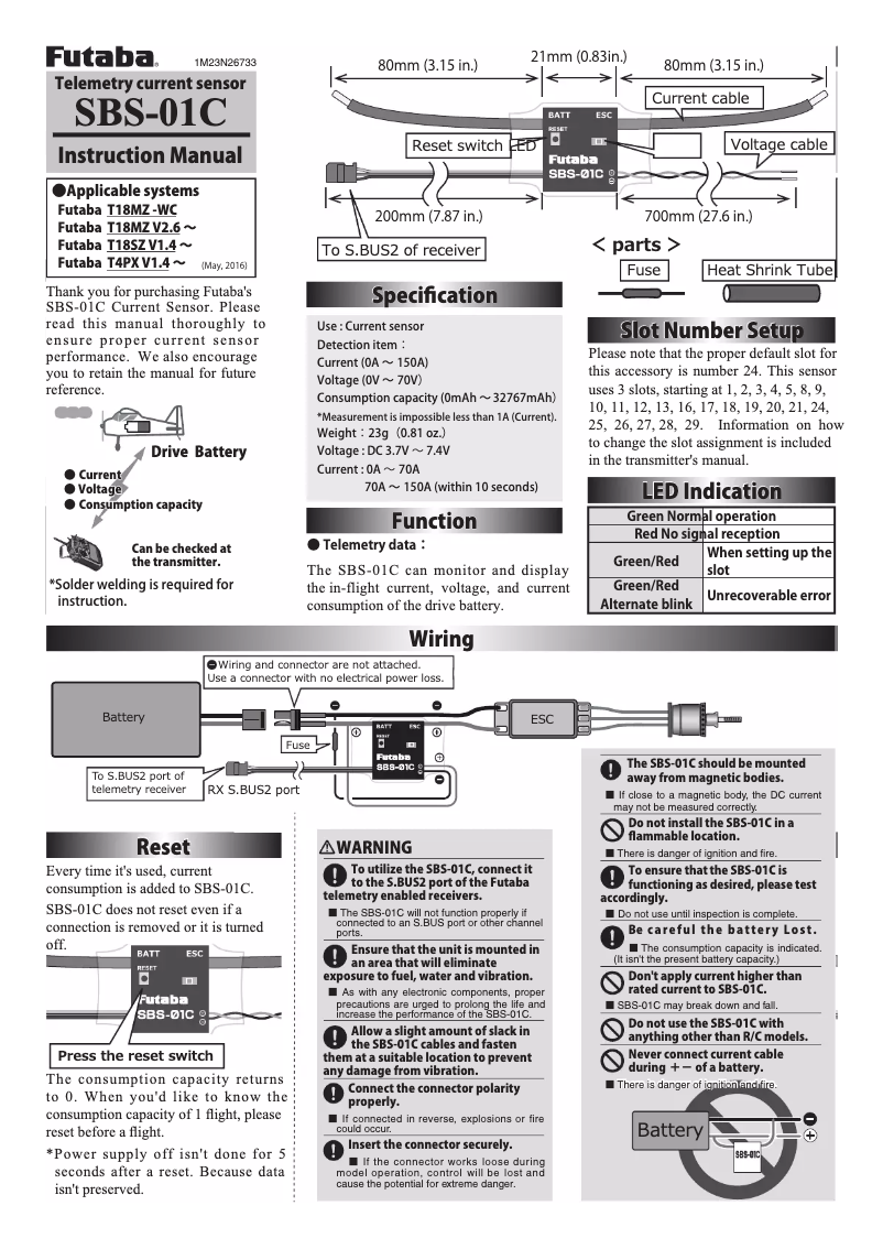 Page 1 de la notice Manuel utilisateur Futaba SBS-01C