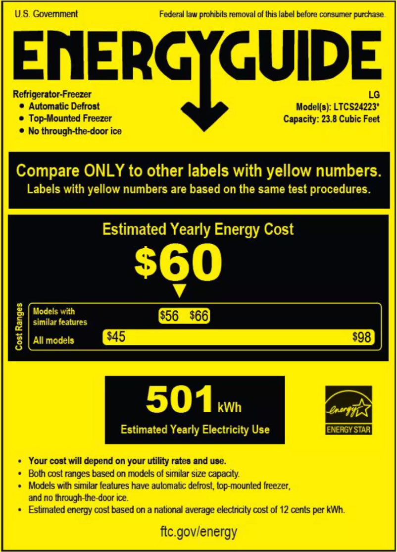 Page 1 de la notice Label énergétique LG LTCS24223S