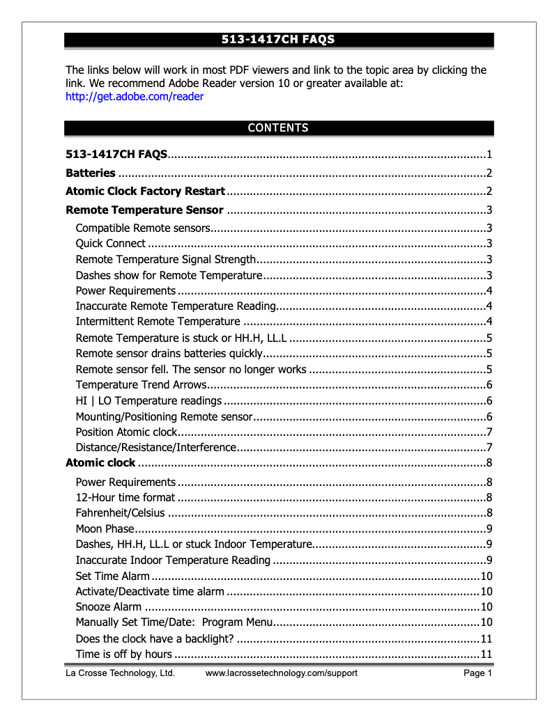 Page 1 of the manual FAQ La Crosse Technology 513-1417CHV2
