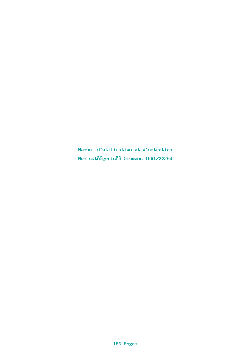 Page 1 de la notice Manuel d'utilisation et d'entretien Siemens TE617203RW