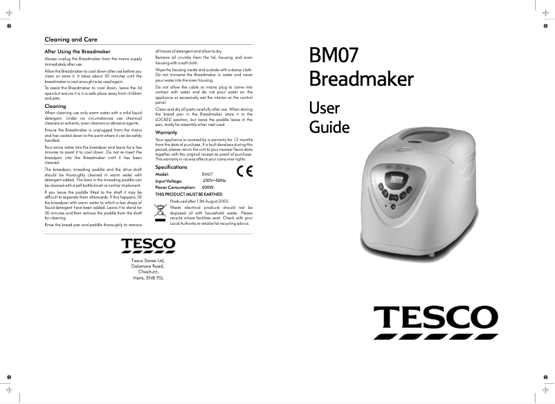 Page 1 de la notice Manuel utilisateur Tesco BM07