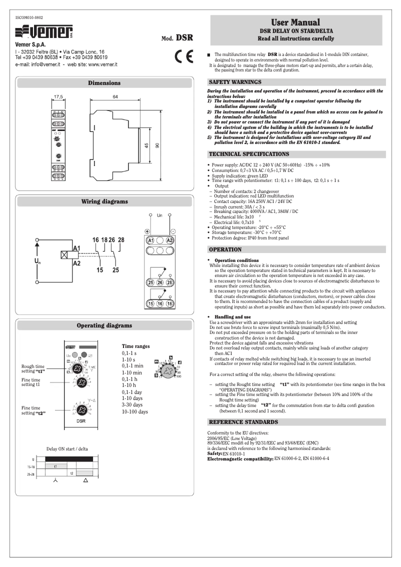Page 1 de la notice Manuel utilisateur Vemer DSR