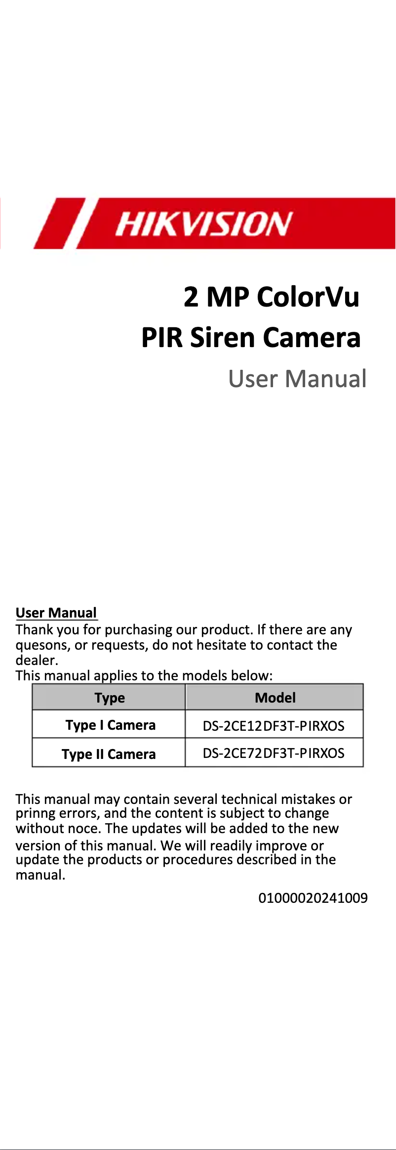 Página 1 del manual Manual de usuario Hikvision DS-2CE12DF3T-PIRXOS