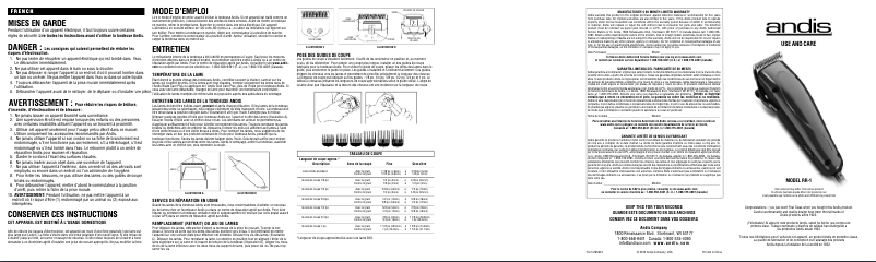 Page 1 de la notice Manuel utilisateur Andis RR-1