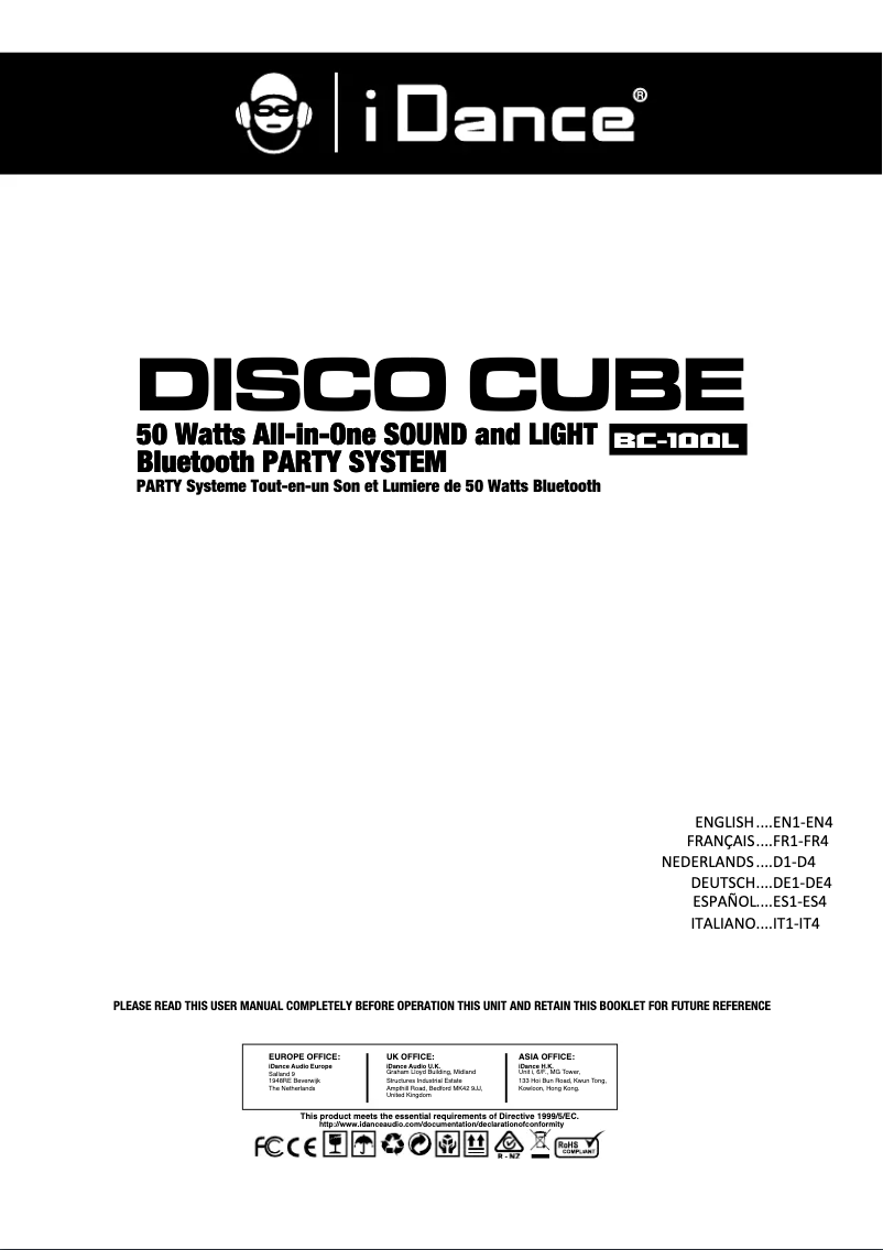 Page 1 of the manual User Manual iDance Disco Cube