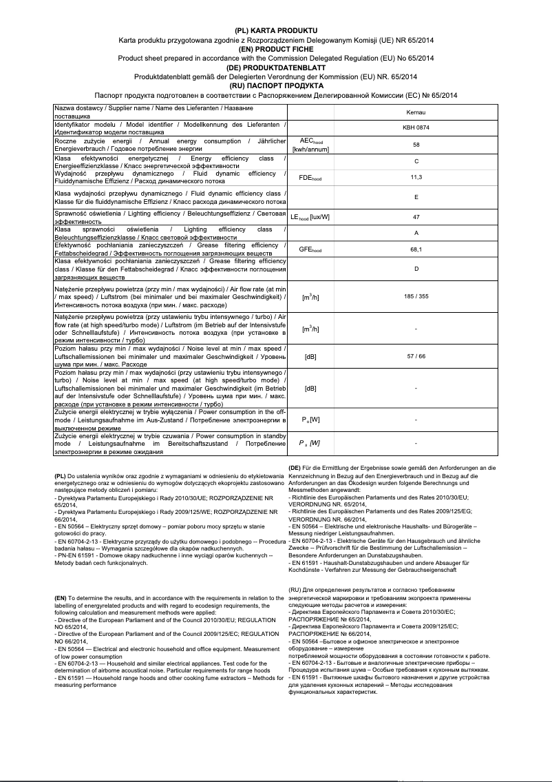 Page 1 de la notice Fiche technique Kernau KBH 0874 B
