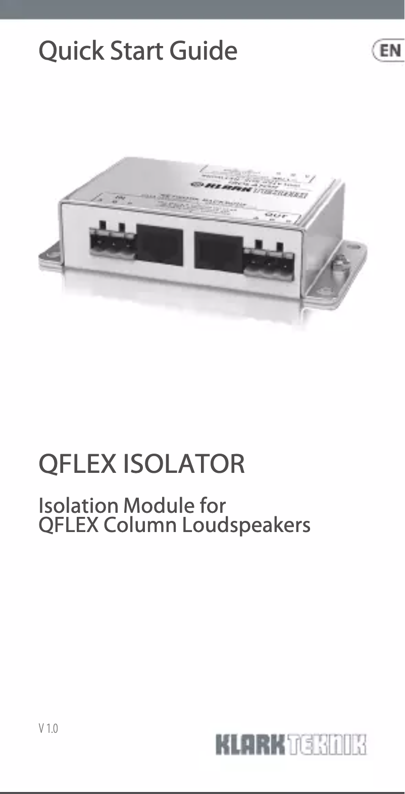 Página 1 del manual Guía de inicio rápido Klark Teknik Qflex Isolator