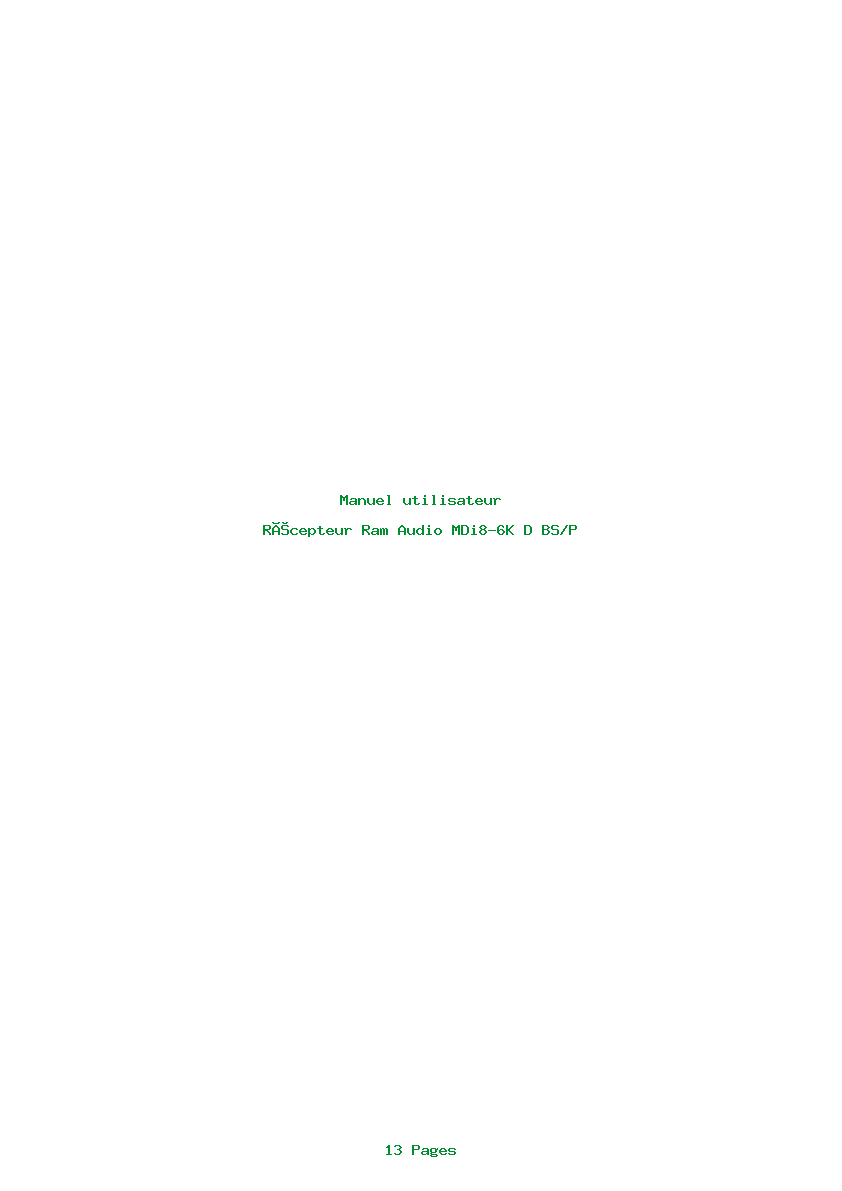 Page 1 de la notice Manuel utilisateur Ram Audio MDi8-6K D BS/P