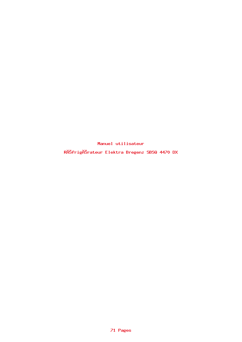 Page 1 de la notice Manuel utilisateur Elektra Bregenz SBSQ 4470 DX