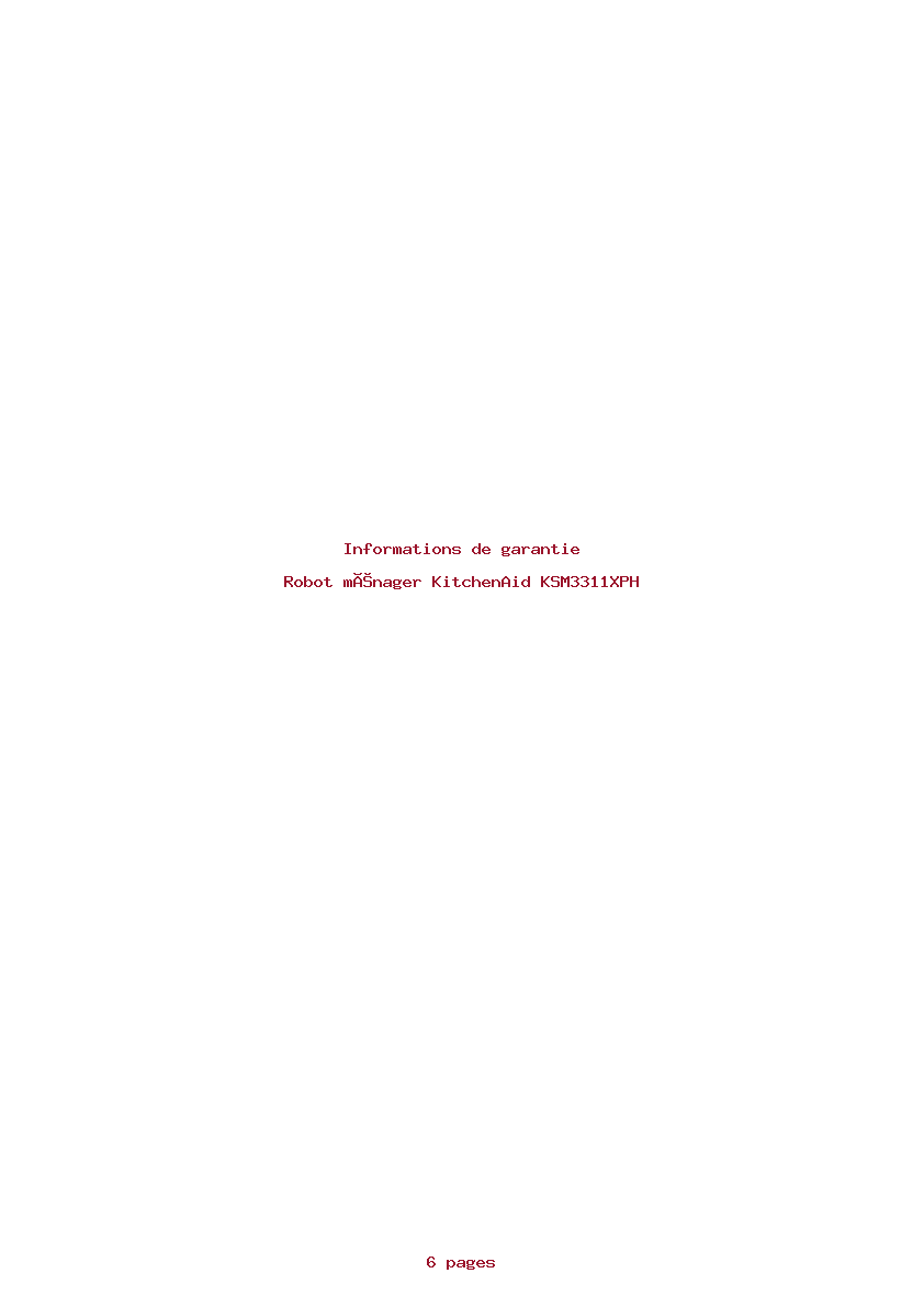 Page 1 de la notice Informations de garantie KitchenAid KSM3311XPH