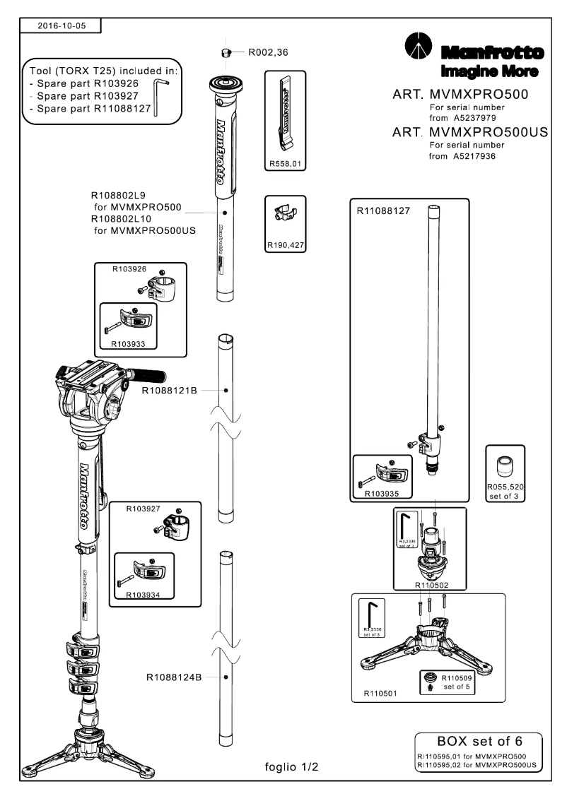 Page 1 de la notice Manuel utilisateur Manfrotto MVMXPRO500